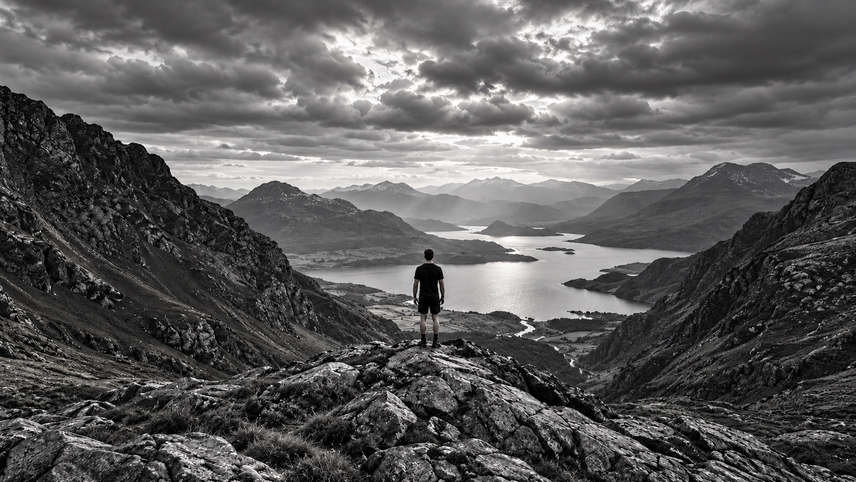 Athlete looking over a mountain valley